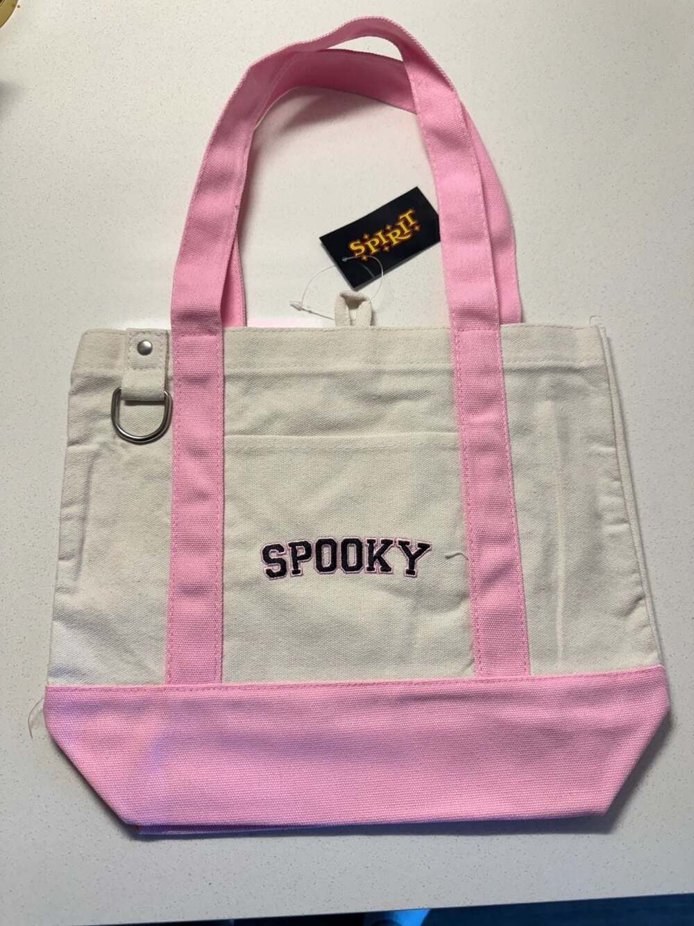 Spirit Halloween Spooky Mini Tote Bag Pink and Cream Canvas